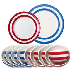 CORNISHWARE 湯碗+飯碗+盤子藍紅韓國餐具8件套, 1套, 飯碗 8p + 湯碗 8p + 早餐盤 + 主盤