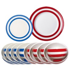 CORNISHWARE 湯碗+飯碗+盤子藍紅韓國餐具8件套, 1套, 飯碗 8p + 湯碗 8p + 側盤 + 主盤
