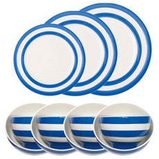 CORNISHWARE 湯碗+飯碗+盤韓式餐具4件套 藍色, 湯碗 4p + 飯碗 4p + 早餐盤 + 午餐盤 + 主盤