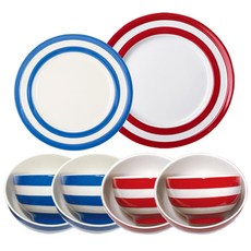 코니쉬웨어 국공기 + 밥공기 + 접시 블루 레드 4인 한식기세트, 1세트, 밥공기 4p + 국공기 4p + 블랙퍼스트접시 + 메인접시