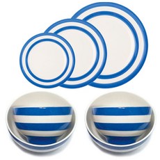 코니쉬웨어 국공기 + 밥공기 + 접시 2인 한식기세트, 블루 + 화이트, 국공기 2p + 밥공기 2p + 사이드접시 + 블랙퍼스트접시 + 메인접시