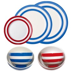 코니쉬웨어 국공기 + 밥공기 + 접시 블루 레드 2인 한식기세트, 1세트, 밥공기 2p + 국공기 2p + 사이드접시 + 런치접시 + 메인접시