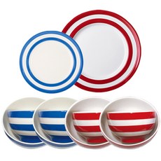 코니쉬웨어 국공기 + 밥공기 + 접시 블루 레드 4인 한식기세트, 1세트, 밥공기 4p + 국공기 4p + 사이드접시 + 런치접시