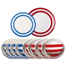 CORNISHWARE 湯碗+飯碗+盤子藍紅韓國餐具8件套, 1套, 飯碗 8p + 湯碗 8p + 側盤 + 早餐盤