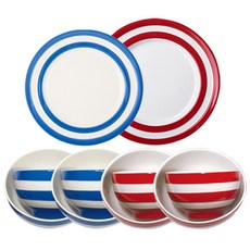 코니쉬웨어 국공기 + 밥공기 + 접시 블루 레드 4인 한식기세트, 1세트, 밥공기 4p + 국공기 4p + 블랙퍼스트접시 + 런치접시