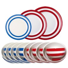 CORNISHWARE 湯碗+飯碗+盤子藍紅韓國餐具8件套, 1套, 飯碗 8p + 湯碗 8p + 側盤 + 早餐盤 + 午餐盤