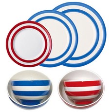 코니쉬웨어 국공기 + 밥공기 + 접시 블루 레드 2인 한식기세트, 1세트, 밥공기 2p + 국공기 2p + 사이드접시 + 블랙퍼스트접시 + 런치접시