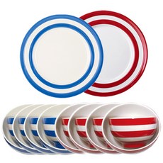 CORNISHWARE 湯碗+飯碗+盤子藍紅韓國餐具8件套, 1套, 飯碗 8p + 湯碗 8p + 午餐盤 + 主盤