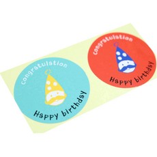 황씨네도시락 고깔생일 원형 도시락스티커 민트 48p + 레드 48p, 혼합 색상, 1세트