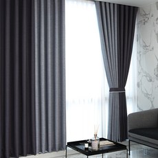 뷰하우스 Luna 亞麻雙色遮光窗簾 225cm 2片, 冷灰色 + 炭灰色