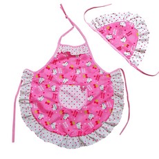 yeinmom 女童款防水凱蒂貓圍裙+頭巾