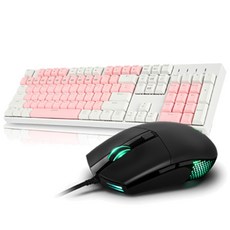 ABKO HACKER粉紅混合PBT鍵帽彩虹LED機械鍵盤棕軸K3000+滑鼠A660 3360感應器, 鍵盤(白色)、鼠標(黑色), K3000(鍵盤)、A660(滑鼠)