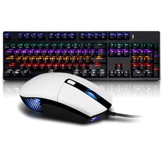 ABKO 軸交換防水凱爾光藍軸點擊彩虹LED電競鍵盤K660+鼠標A660 3325傳感器, 鍵盤 (K660)、鼠標 (A660), 黑+白, 一般型