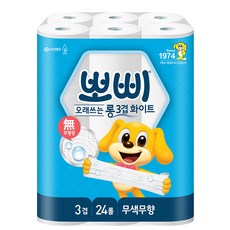 뽀삐 오래 쓰는 롱 화이트 3겹 롤 화장지 27m, 24개입, 1개
