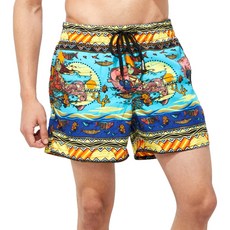 69SLAM 男款鬆緊腰綁帶圖案衝浪短褲