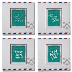 郵票造型禮盒茶包組, 書法郵票貼紙 4入+信封盒 4入+密封貼紙 4入+蜜桃紅茶 1.5g 2入+巧克力2.5g 2入, 1組