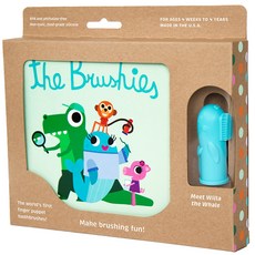 Brushies 動物造型矽膠乳指牙刷+故事書, 鯨魚款(藍色)