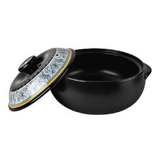 HIMMEL 雙耳陶瓷耐熱砂鍋+印花鍋蓋組 黑色, S(16cm)