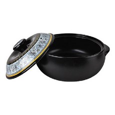 HIMMEL 雙耳陶瓷耐熱砂鍋+印花鍋蓋組 黑色, L(22cm)