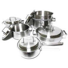 KITCHENART Coopia 電磁爐適用5層不銹鋼鍋具組, 6入, 單柄鍋16cm+雙耳鍋18cm+20cm+24cm+淺湯鍋24cm+蒸鍋24cm