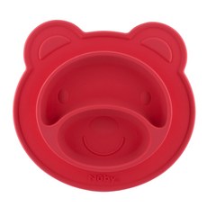Nuby 小熊矽膠餐盤, 粉色, 1個