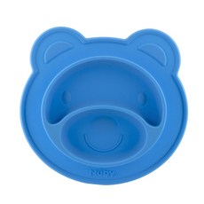 Nuby 小熊矽膠餐盤, 藍色, 1個