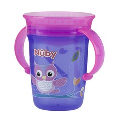 Nuby 360度矽膠防漏學習水杯 240ml, 紫色, 1個