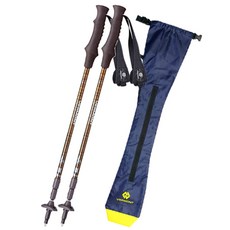 VERMONT 木紋3層登山杖 2入+藍色收納袋, 登山杖（棕色），小袋（海軍）