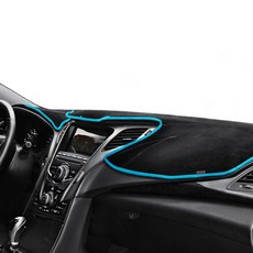 CARTEM Factory 絲絨防滑現代儀表板避光墊, Kona (無中央喇叭/有HUD), 黑色 + 天空藍邊框