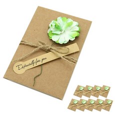 Donna&deco 花朵貼紙麻繩裝飾牛皮迷你卡片信封組, 淺綠花, 10套