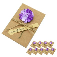 DONNA&DECO 花貼紙串裝飾牛皮紙迷你卡片信封套組, 紫花, 10組