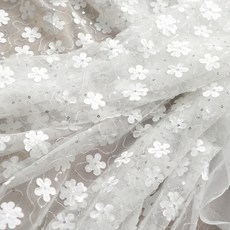 蝴蝶觸感立體網紗雪花蕾絲布料, 白色