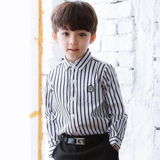 JACKID 男童刺繡布章長袖條紋襯衫