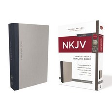 NKJV Thinline Bible Large Print Cloth Over Board Gray/Blue Red Letter Edition Hardcover, Thomas Nelson