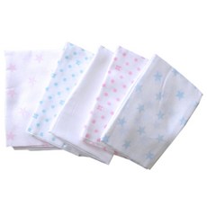 BeBeOne 柔軟棉質印花方形布尿墊5件組, 粉色圓點款+藍色星星款+粉色星星款+藍色圓點款+白色, 1組
