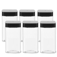 多用途方形塑膠密封罐 黑蓋, 6個, 1000ml