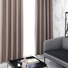 VIEW HOUSE Luna 素色亞麻遮光窗簾 375cm 2入, 卡其棕色