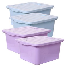 BONOHOUSE 居家收納箱+蓋子 L 藍色 2p + 紫色 2p, 1套, 混色