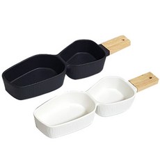 木柄雙格分食碟 C066, 黑，白, 2件