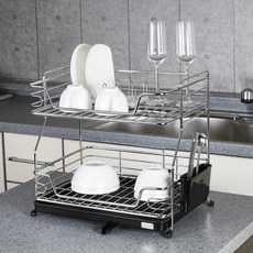 STAFIX 韓國製豪華雙層碗盤瀝水架, 黑色, 1個