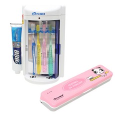 Dr.CLEANER 家用牙刷清潔器+攜帶式電池牙刷清潔器, 家用 (DR-21)、便攜式 (BIO-201), 粉紅豹