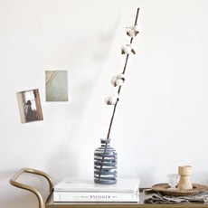 포홈 스트라이프화병 소 + 목화가지 조화, 화병(그레이 스트라이프), 리프(브라운), 1개