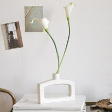 forhome 泥沙克羅傑花瓶 + 海芋人造花 2支, 白色, 1個