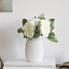 For Home沙灘平口花瓶+芍藥灌木人造花, 花瓶（象牙），人造花（象牙）