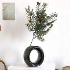포홈 라운드화병 + 파인트리부쉬 조화, 화병(딥그린), 리프(그린), 1개