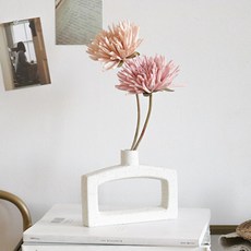 포홈 머드샌드크로젯 화병 + 무드톤 국화가지 조화 2p, 화병(화이트), 조화(연핑크, 핑크), 1개