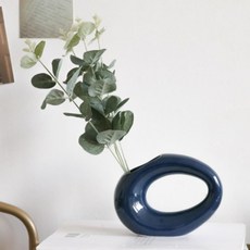 Fohome 橢圓環花瓶 + 灰色尤加利人造花, 花瓶(海軍藍), 人造花(綠色), 1個