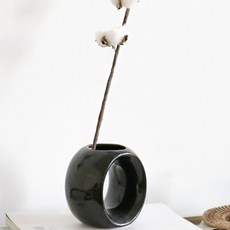 포홈 라운드화병 + 목화가지 조화, 화병(딥그린), 리프(브라운), 1개
