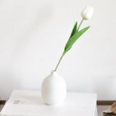 포홈 블랙앤화이트 라운드 화병 + 튤립 조화, 화병(화이트), 조화(아이보리), 1개