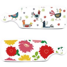 Roem Design 上菜用雙面砧板 菊花 粉紅色 白色, 菊花 粉紅色 白色, 雞圖案, 1個